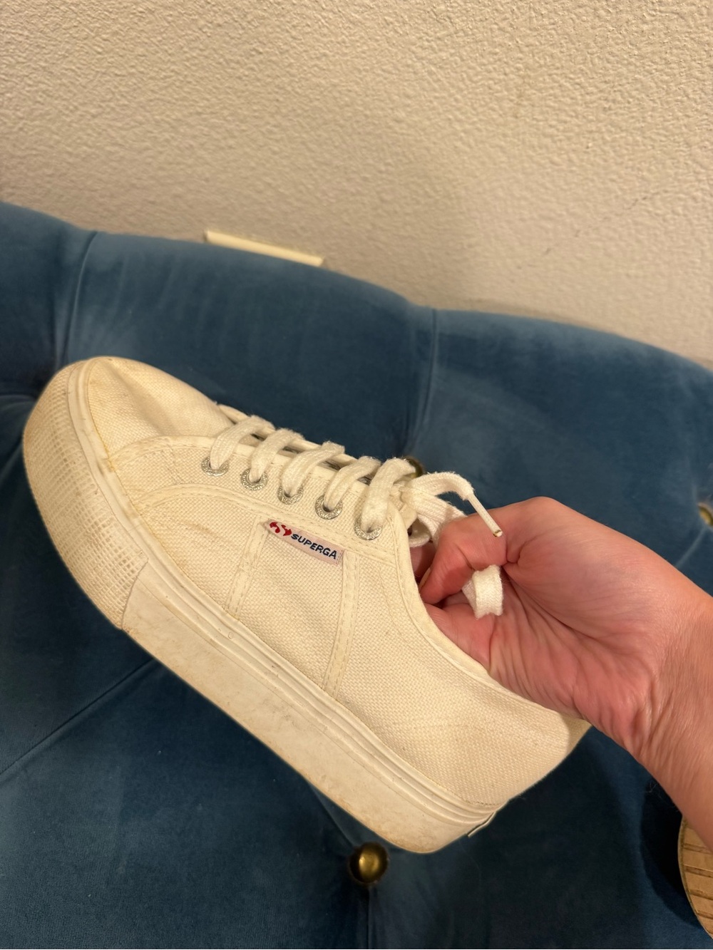 Superga Off-White Canvas Platform Lace-Up Sneaker